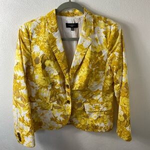 Talbots Petites Floral Yellow Gold Blazer Sz 12p